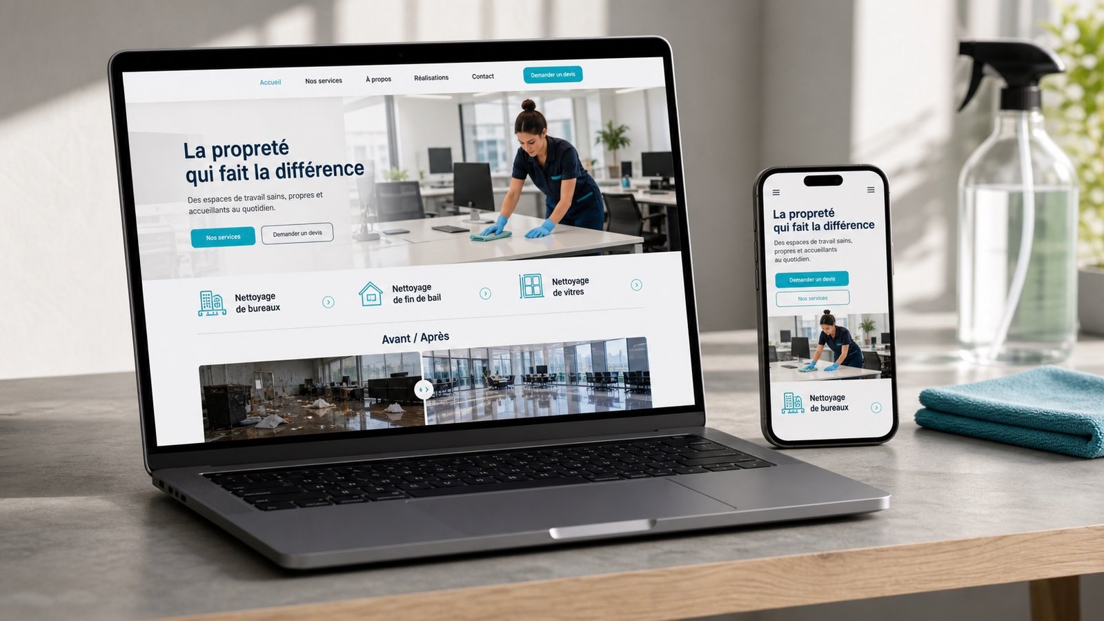 Concept de site internet professionnel pour une entreprise de nettoyage